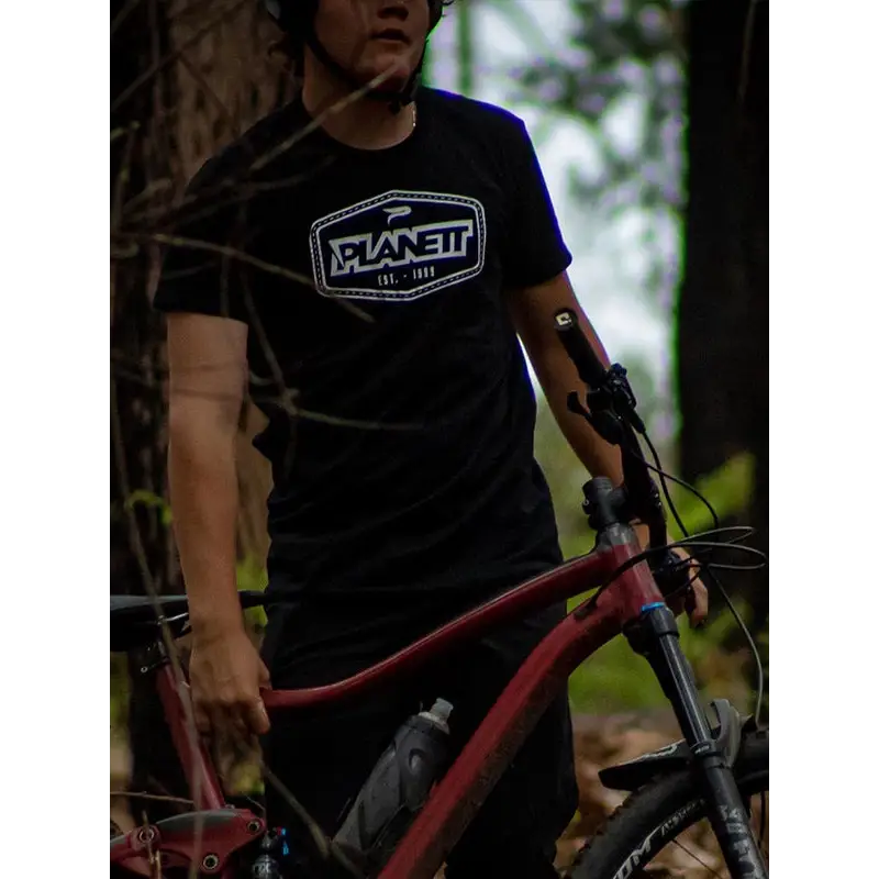 Man with mountain bike.
