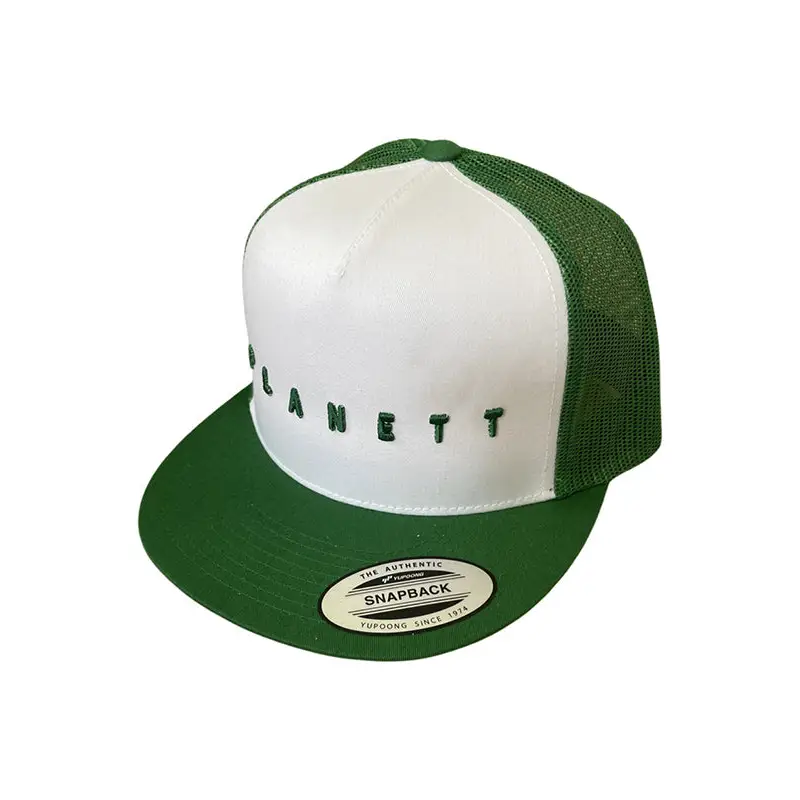 Green and white snapback cap.