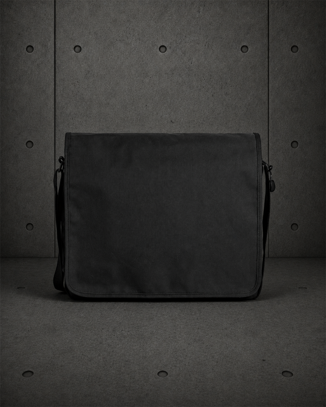 Recycled Messenger Bag 1027 blank product on dark industrial concrete background