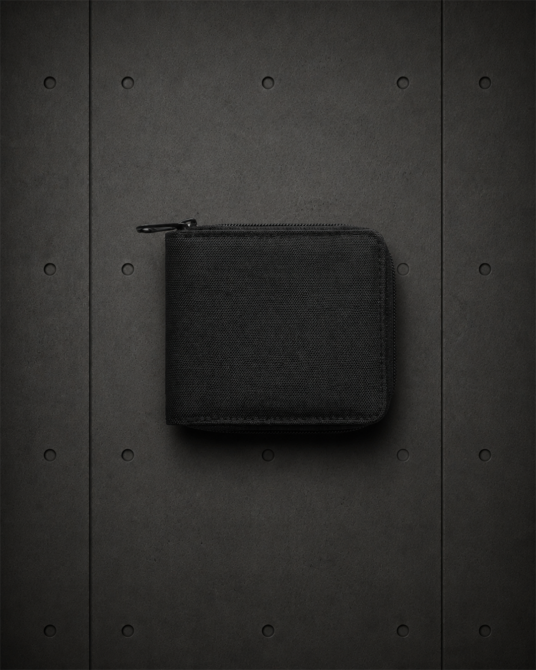 Recycled Zip Wallet 1033 blank product on dark industrial concrete background