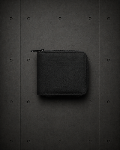 Recycled Zip Wallet 1033 blank product on dark industrial concrete background
