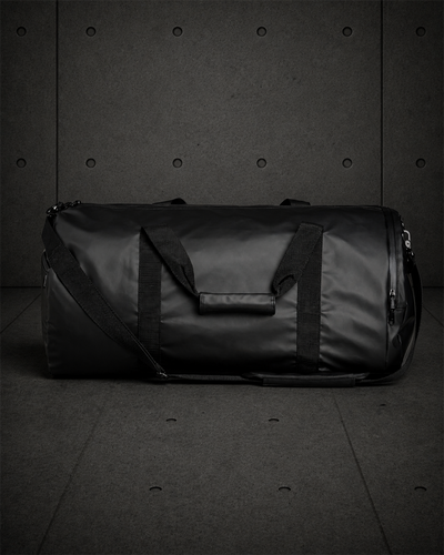 Rain Duffel Bag 1036 blank product on dark industrial concrete background