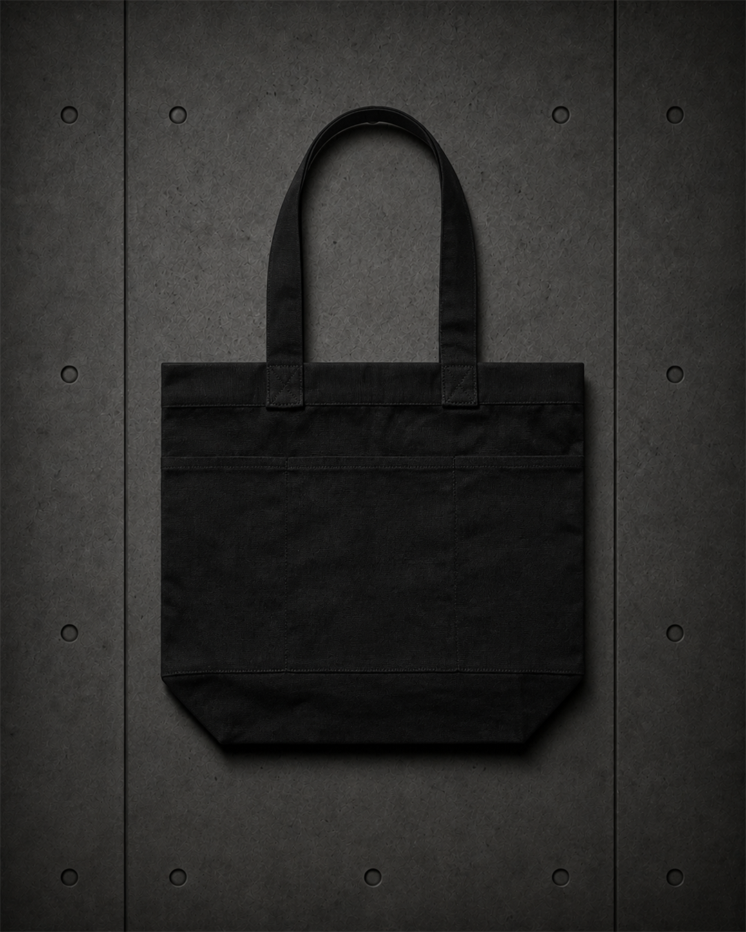 Pocket Tote Bag 1041 blank product on dark industrial concrete background