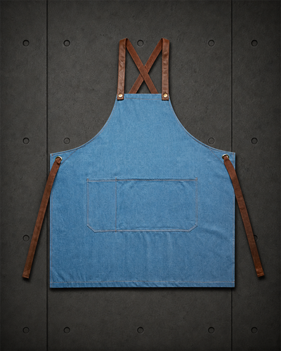 Denim Apron 1084 blank product on dark industrial concrete background
