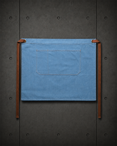 Denim Half Apron 1085 blank product on dark industrial concrete background