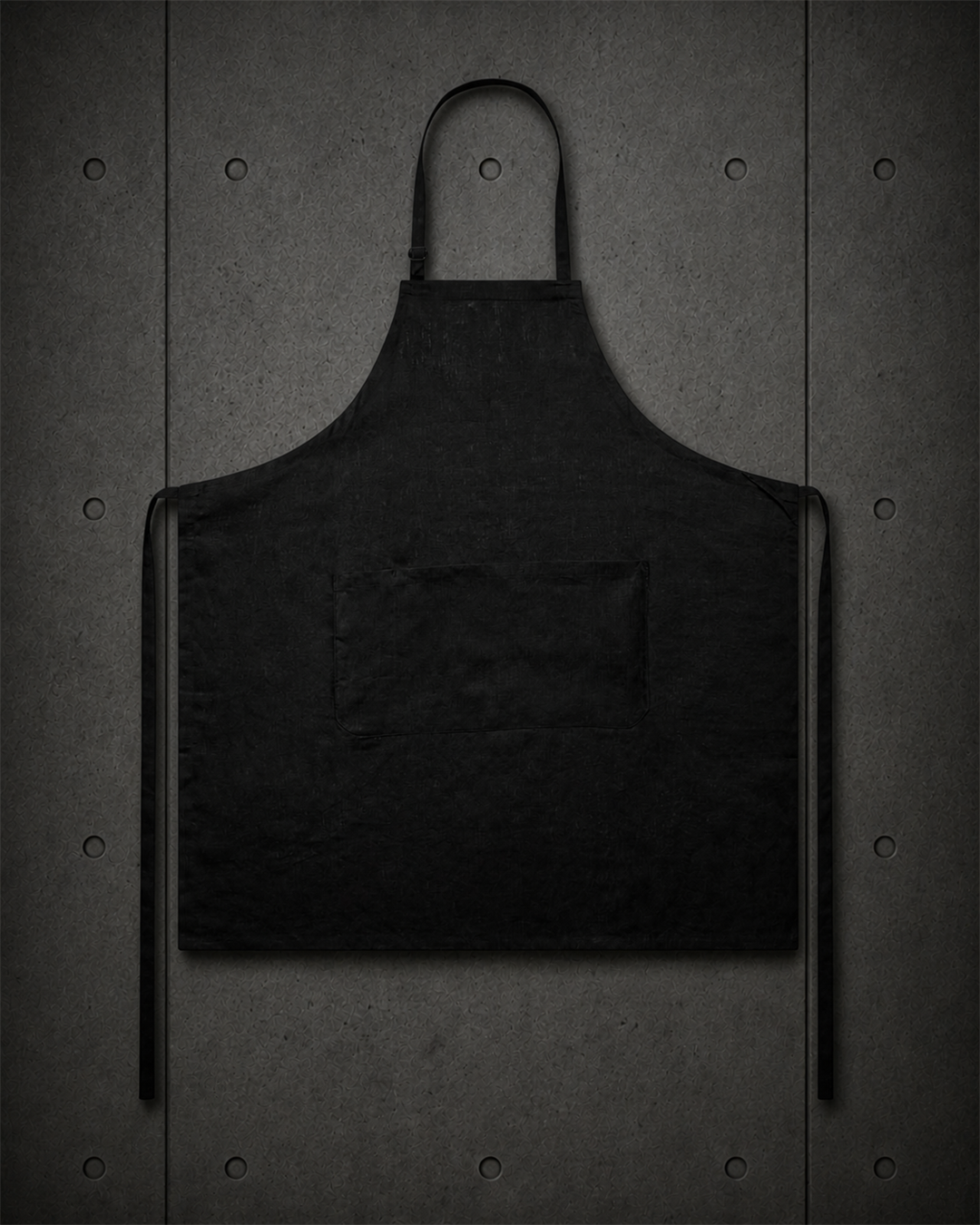 Linen Apron 1086 blank product on dark industrial concrete background