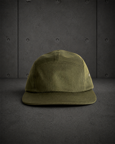 Finn Five Panel Cap 1103 blank product on dark industrial concrete background