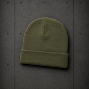 Cuff Beanie 1107 blank product on dark industrial concrete background