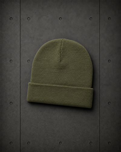 Cuff Beanie 1107 blank product on dark industrial concrete background