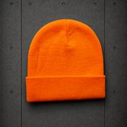 Cuff Safety Beanie 1107F blank product on dark industrial concrete background