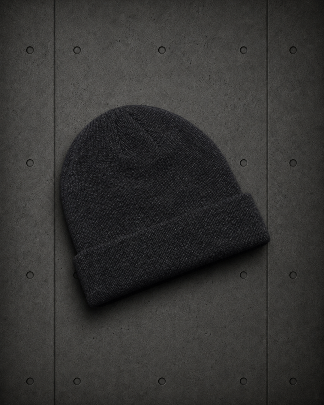 Knit Beanie 1115 blank product on dark industrial concrete background