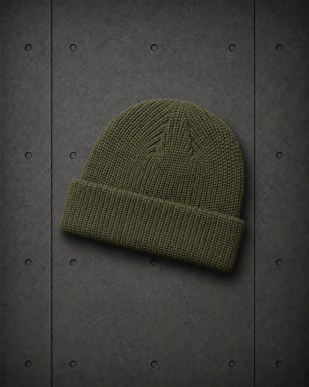 Cable Beanie 1120 blank product on dark industrial concrete background