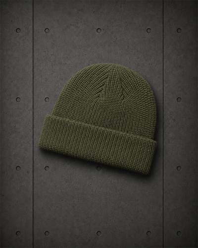 Cable Beanie 1120 blank product on dark industrial concrete background