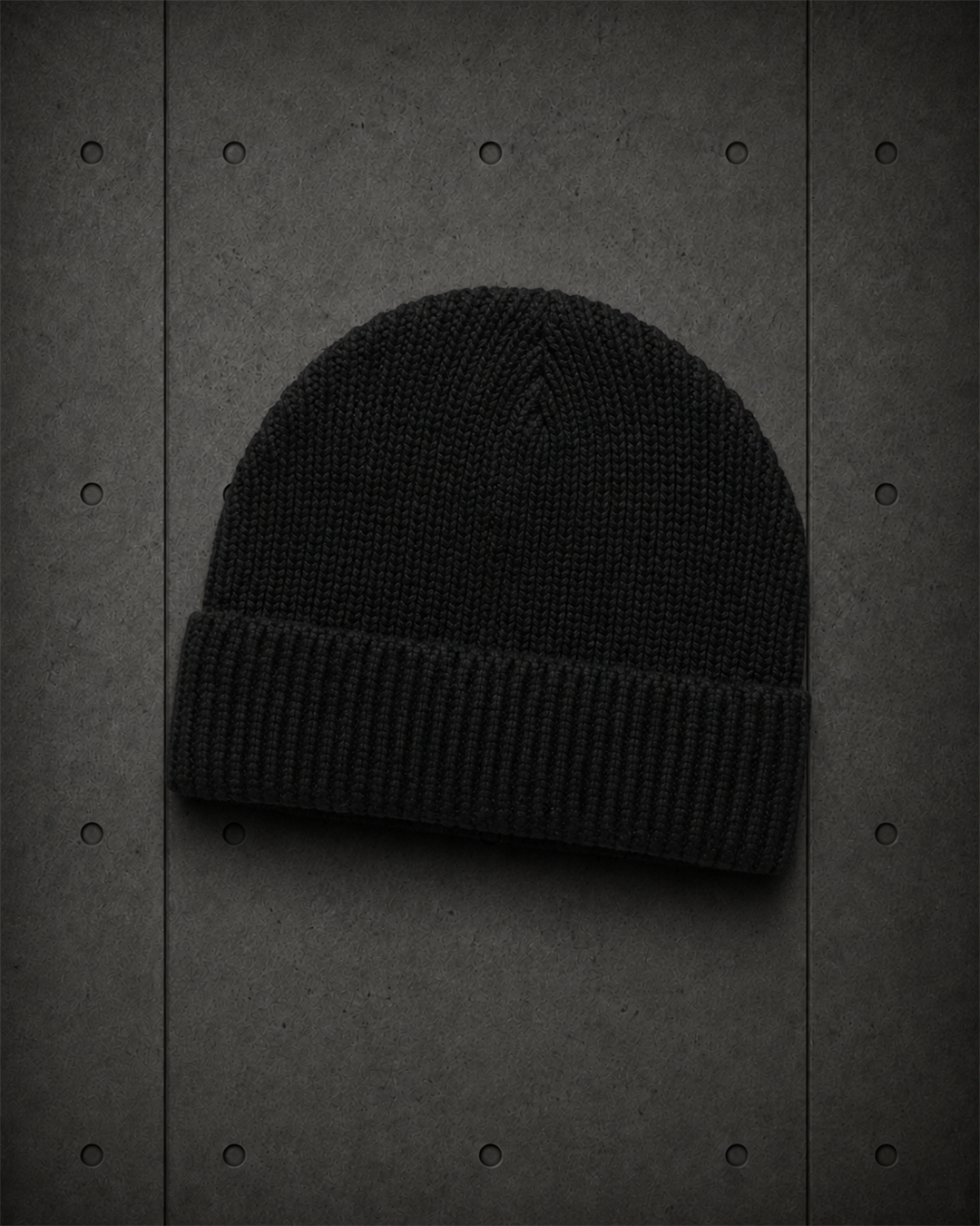 Gauge Beanie 1125 blank product on dark industrial concrete background