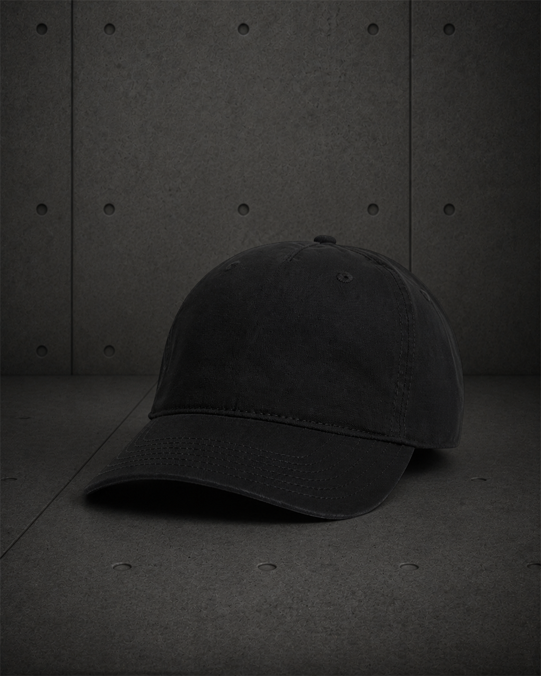 Access Five Panel Cap 1132 blank product on dark industrial concrete background