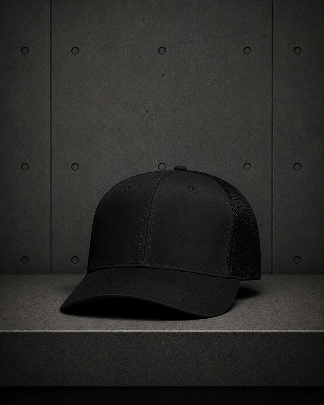 Icon Nylon Cap 1142 blank product on dark industrial concrete background