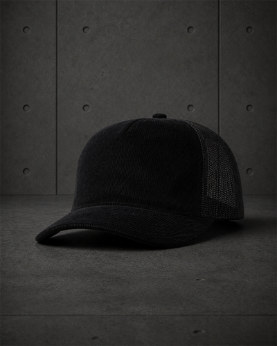 Class Cord Trucker Cap 1157 blank product on dark industrial concrete background