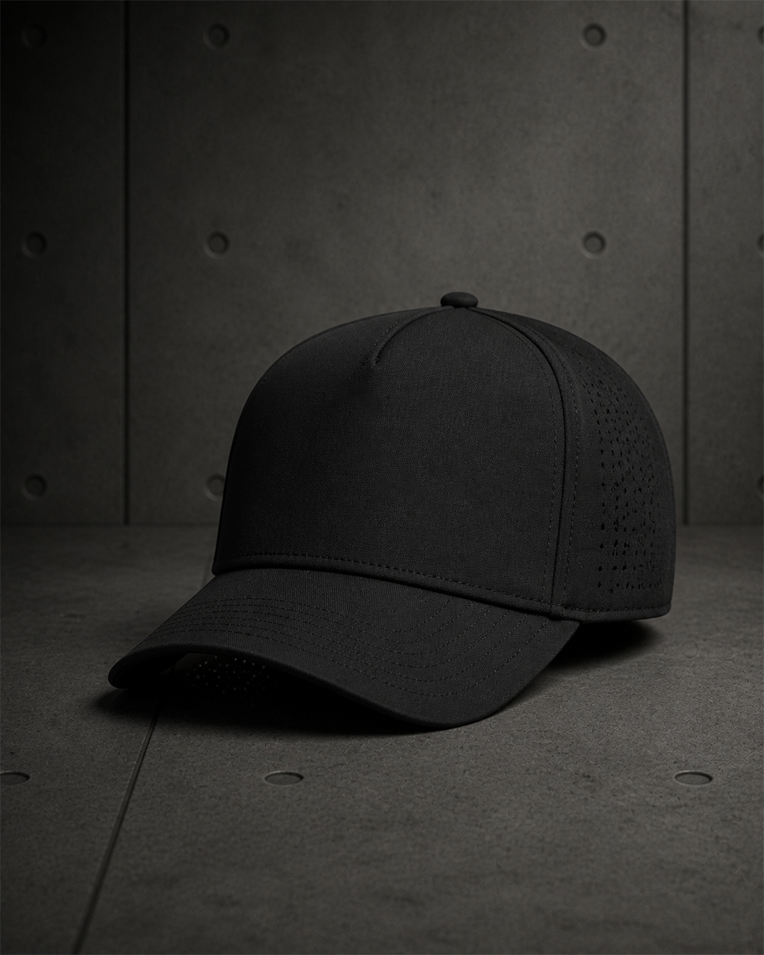 Frame Perforated Cap 1166 blank product on dark industrial concrete background