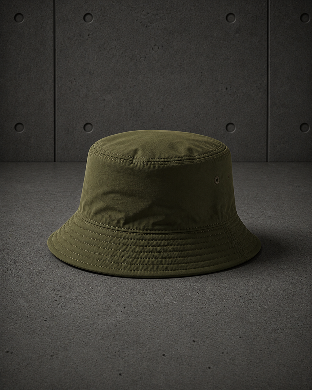 Nylon Bucket Hat 1171 blank product on dark industrial concrete background