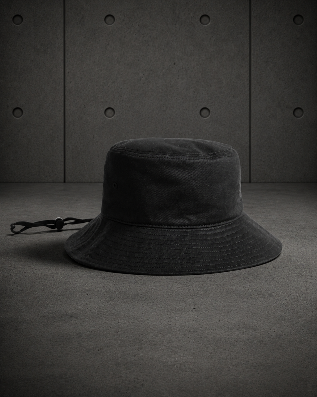 Wide Brim Bucket Hat 1172 blank product on dark industrial concrete background