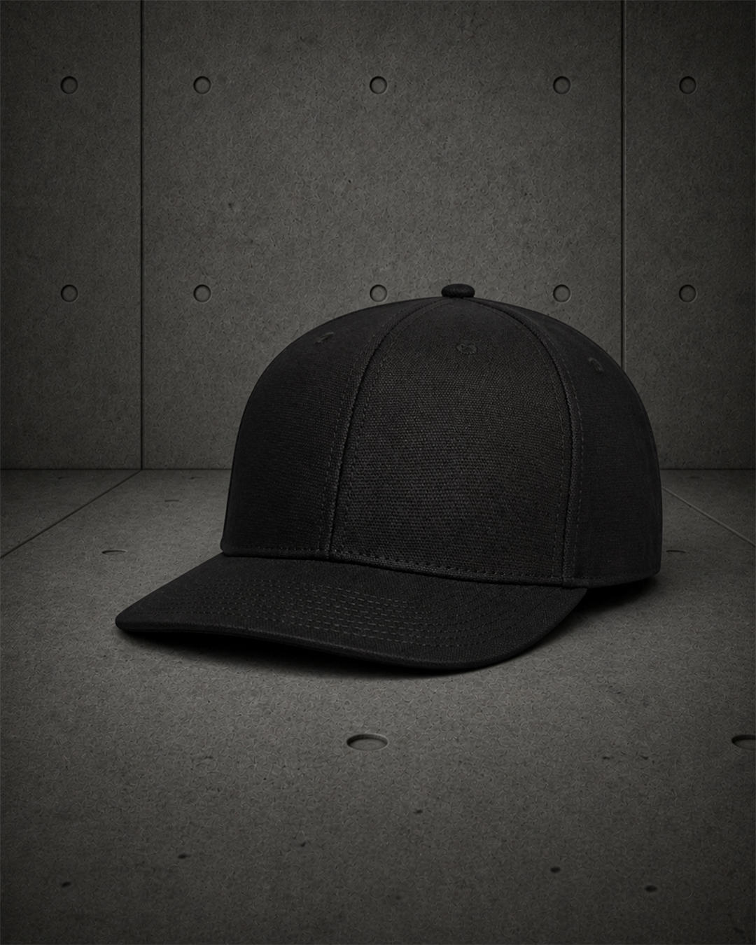 Stock Canvas Cap 1173 blank product on dark industrial concrete background