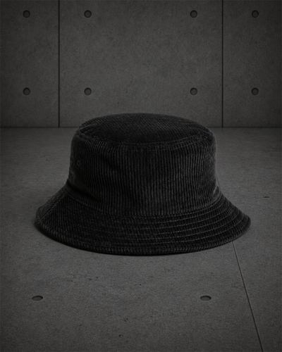 Cord Bucket Hat 1176 blank product on dark industrial concrete background
