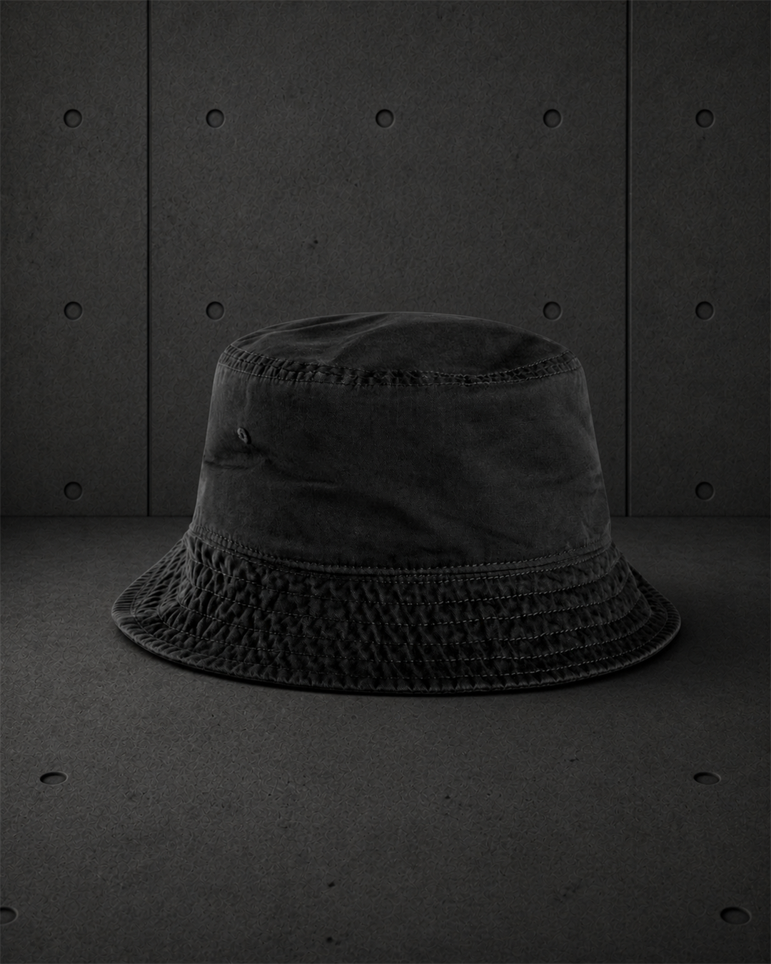 Faded Bucket Hat 1181 blank product on dark industrial concrete background