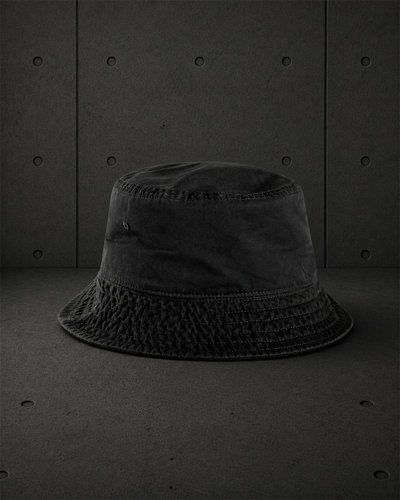 Faded Bucket Hat 1181 blank product on dark industrial concrete background