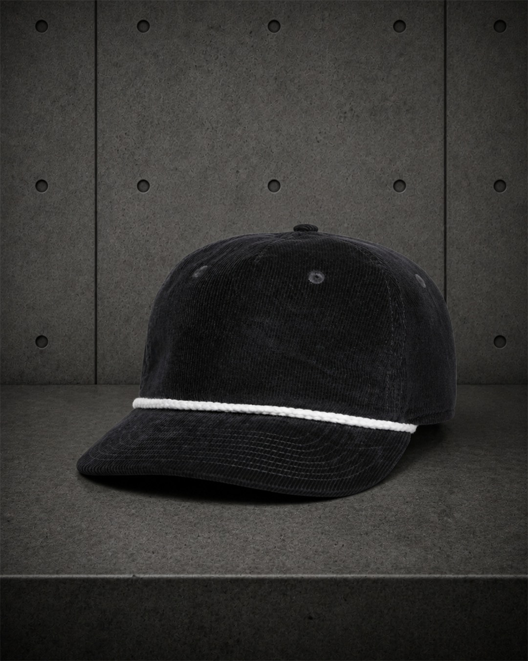 Class Cord Rope Cap 1185 blank product on dark industrial concrete background