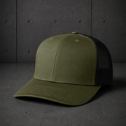Mesh Contrast Trucker Cap 1191 blank product on dark industrial concrete background
