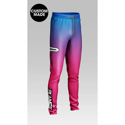 Gradient blue and pink sweatpants.