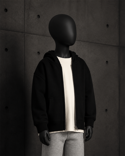 Kids Relax Zip Hood 3038 blank product on dark industrial concrete background