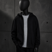 Youth Relax Zip Hood 3039 blank product on dark industrial concrete background
