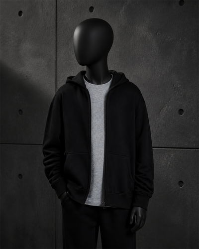 Youth Relax Zip Hood 3039 blank product on dark industrial concrete background