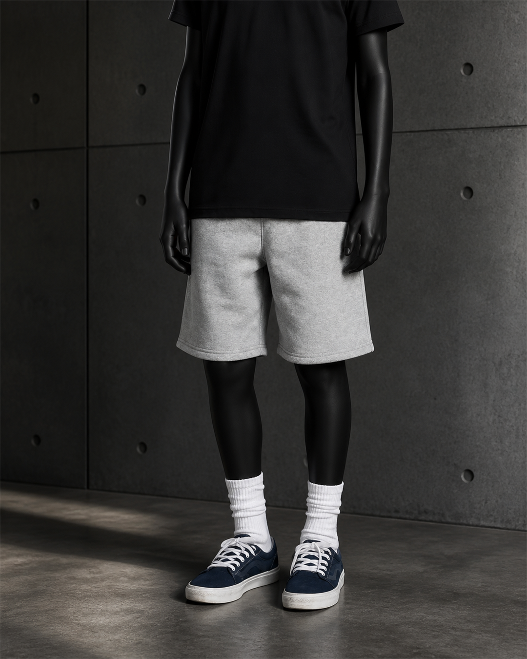 Youth Relax Track Shorts 3043 blank product on dark industrial concrete background