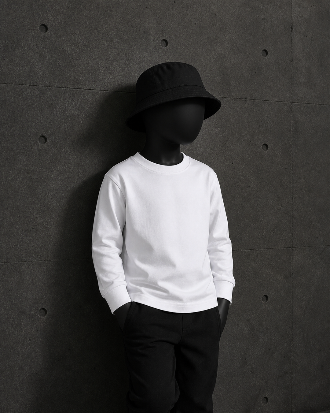 Kids Classic L/S Tee 3062 blank product on dark industrial concrete background