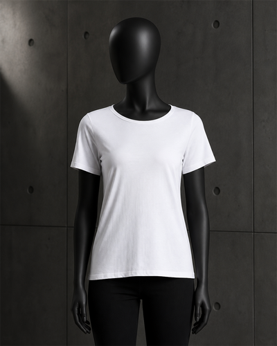 Wo's Shallow Scoop Tee 4011 blank product on dark industrial concrete background
