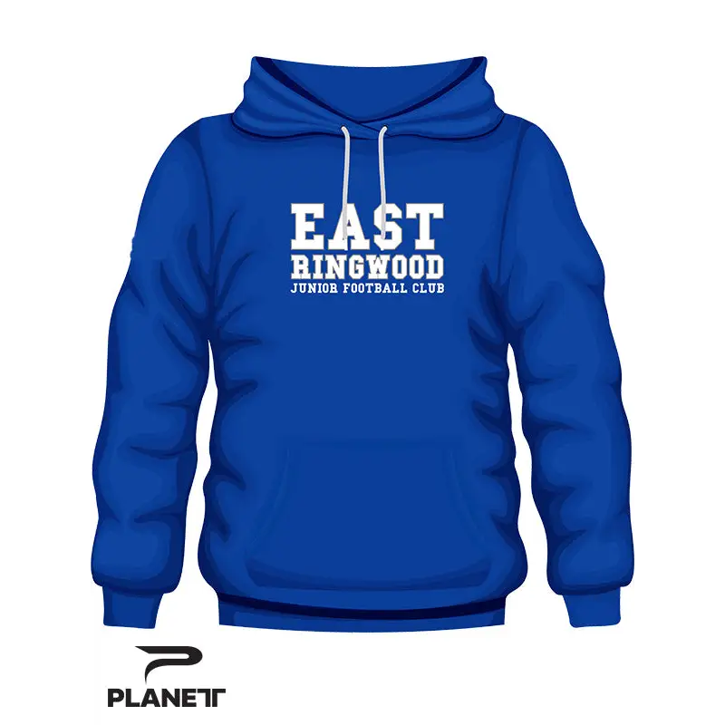 Blue hooded sweatshirt.