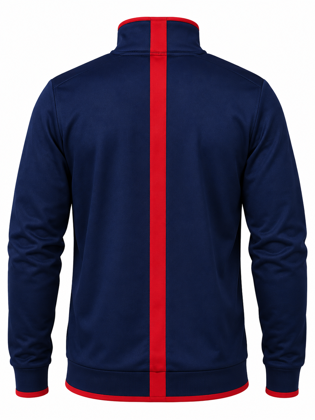 Navy blue jacket with a red stripe on the back against a white background