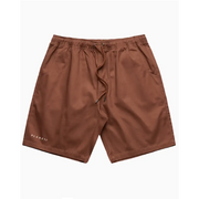 Brown drawstring shorts.