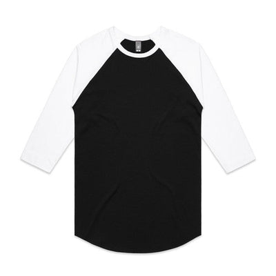 Black and white baseball jersey with three-quarter sleeves, made of cotton.