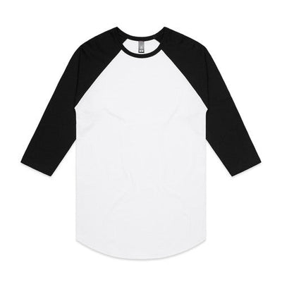 Black and white baseball t-shirt with raglan sleeves, made of cotton.