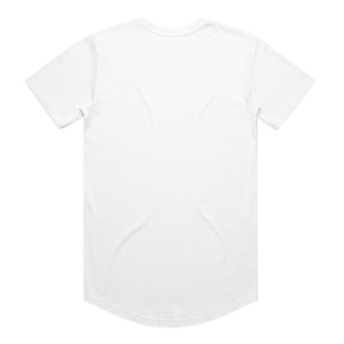White curved hem t-shirt with short sleeves and crew neck.