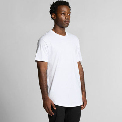 White crew neck t-shirt with short sleeves and a relaxed fit.