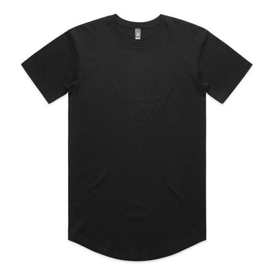 Black longline t-shirt with curved hem and short sleeves, made of cotton.