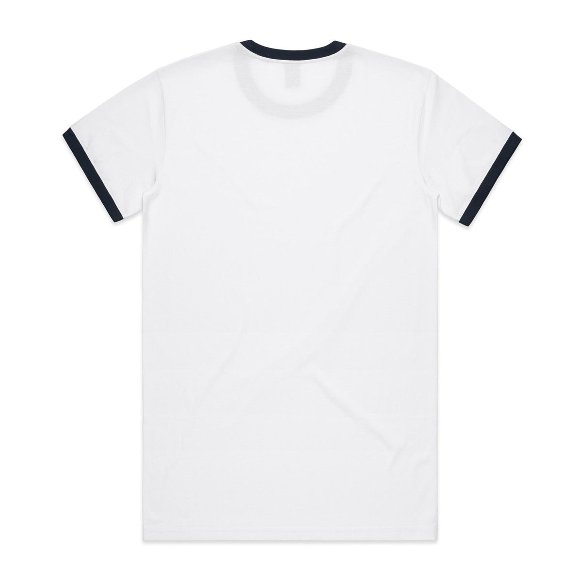 White ringer t-shirt with black trim and ribbed neckline, made of cotton.
