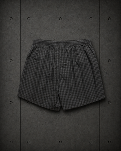 Boxer Check Shorts 1215 blank product on dark industrial concrete background