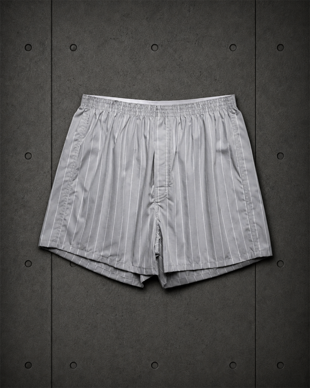 Boxer Fine Stripe Shorts 1216 blank product on dark industrial concrete background
