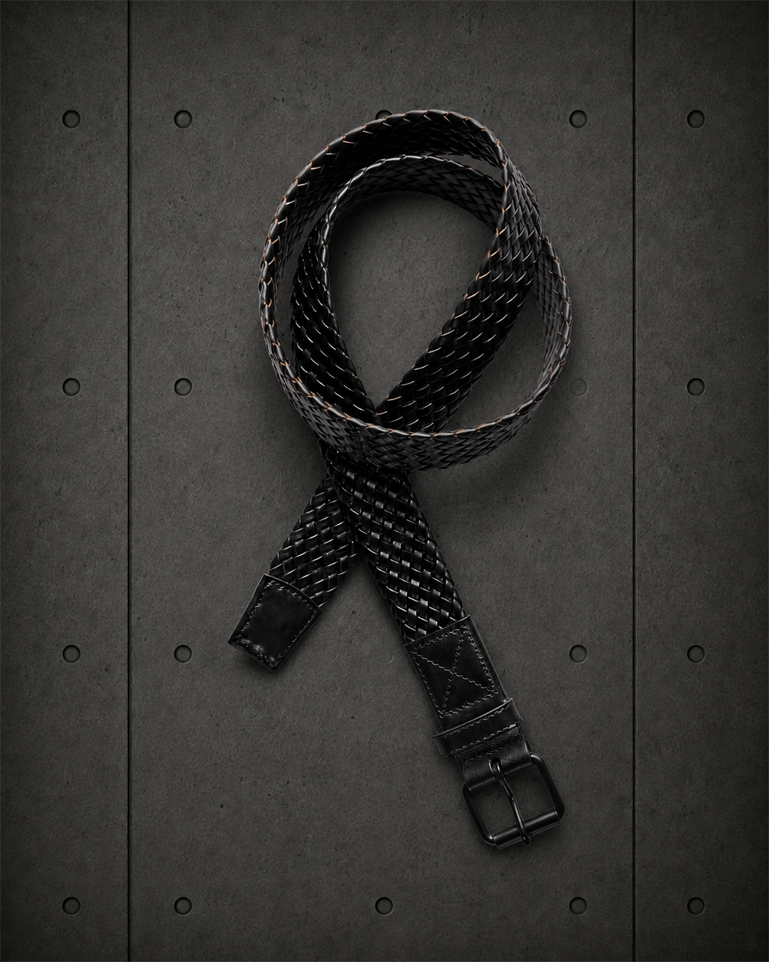 Braided Leather Belt 1405 blank product on dark industrial concrete background