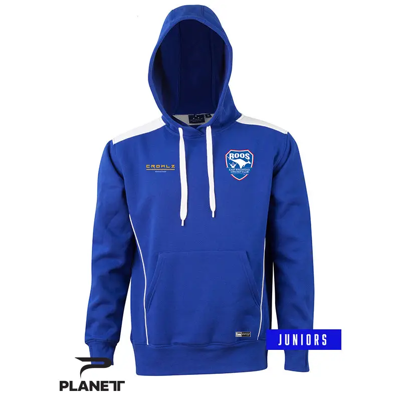 Blue hooded sweatshirt.